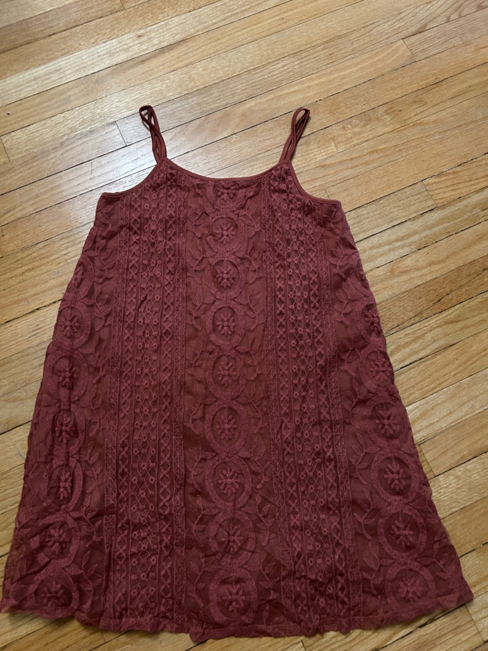 Sleeveless Lace Slip Dress - Deep Brick Red